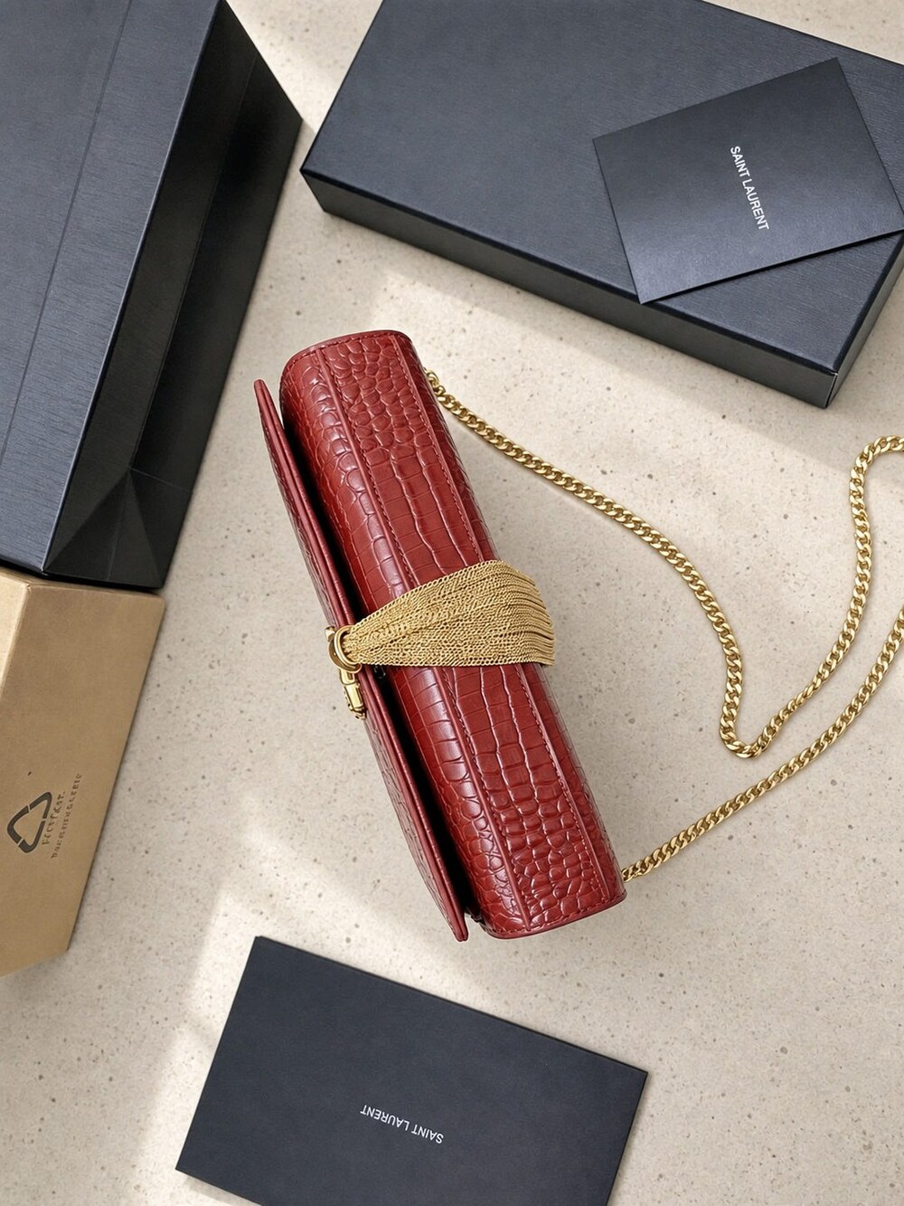 Yves Saint Laurent Red Calfskin Medium Kate Purse with Gold Tassel - Picture 6 of 8
